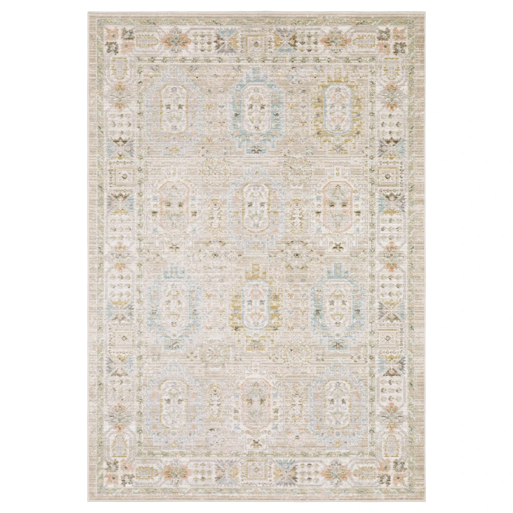 Cavett CAV04 Beige/ Blue Indoor Area Rug - 5'3