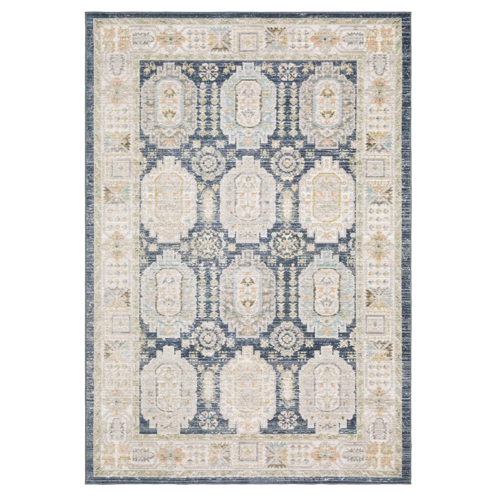 Cavett CAV07 Navy/ Ivory Indoor Area Rug - 5'3