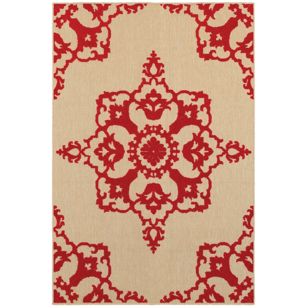 Cayman 097R9 Sand/ Red Indoor/Outdoor Area Rug - 3'10