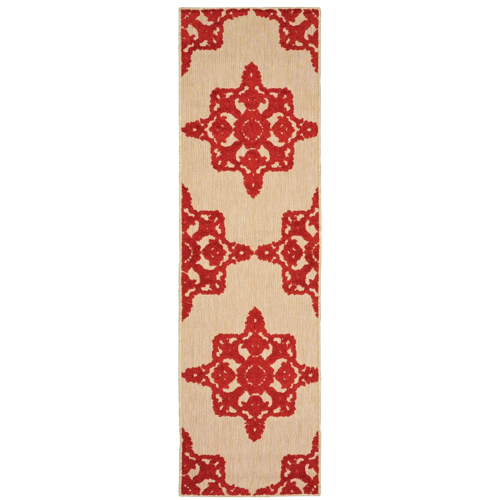Cayman 097R9 Sand/ Red Indoor/Outdoor Area Rug - 2'3