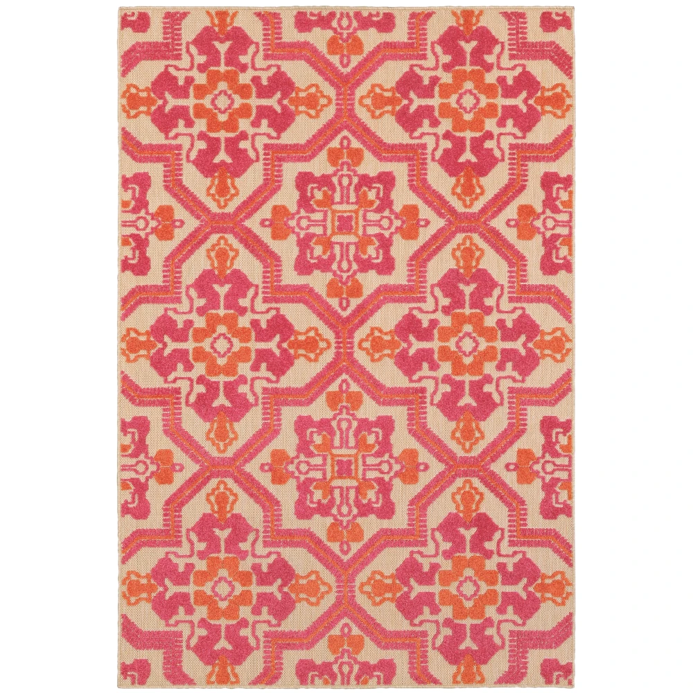 Cayman 2541V Sand/ Pink Indoor/Outdoor Area Rug - 5'3