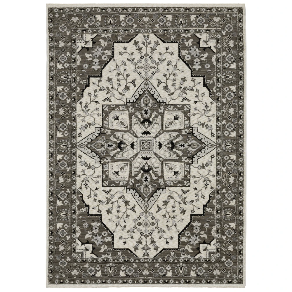Chamberlain CH09A Ivory/ Grey Indoor Area Rug - 5'3