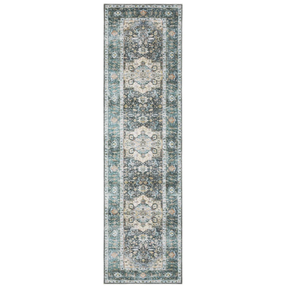 Charleston CHA01 Blue/ Ivory Indoor Area Rug - 2' x 8'