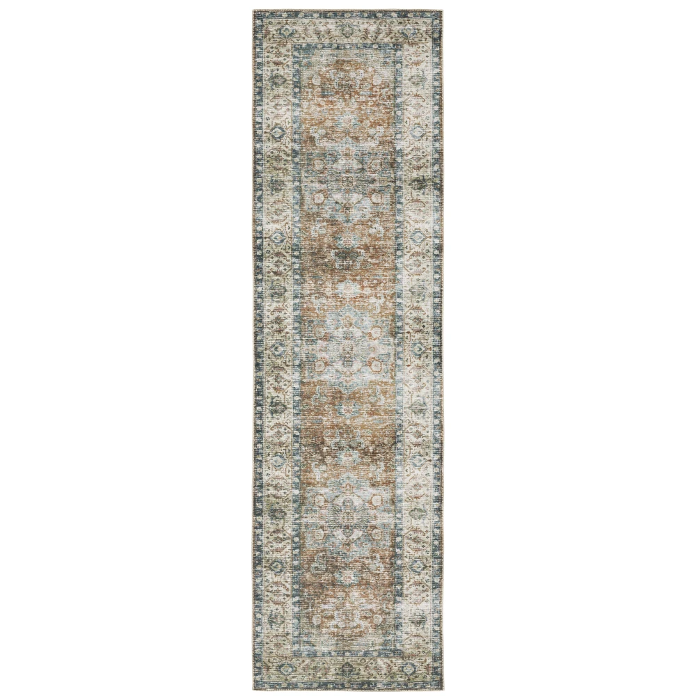 Charleston CHA02 Blue/ Gold Indoor Area Rug - 2' x 8'