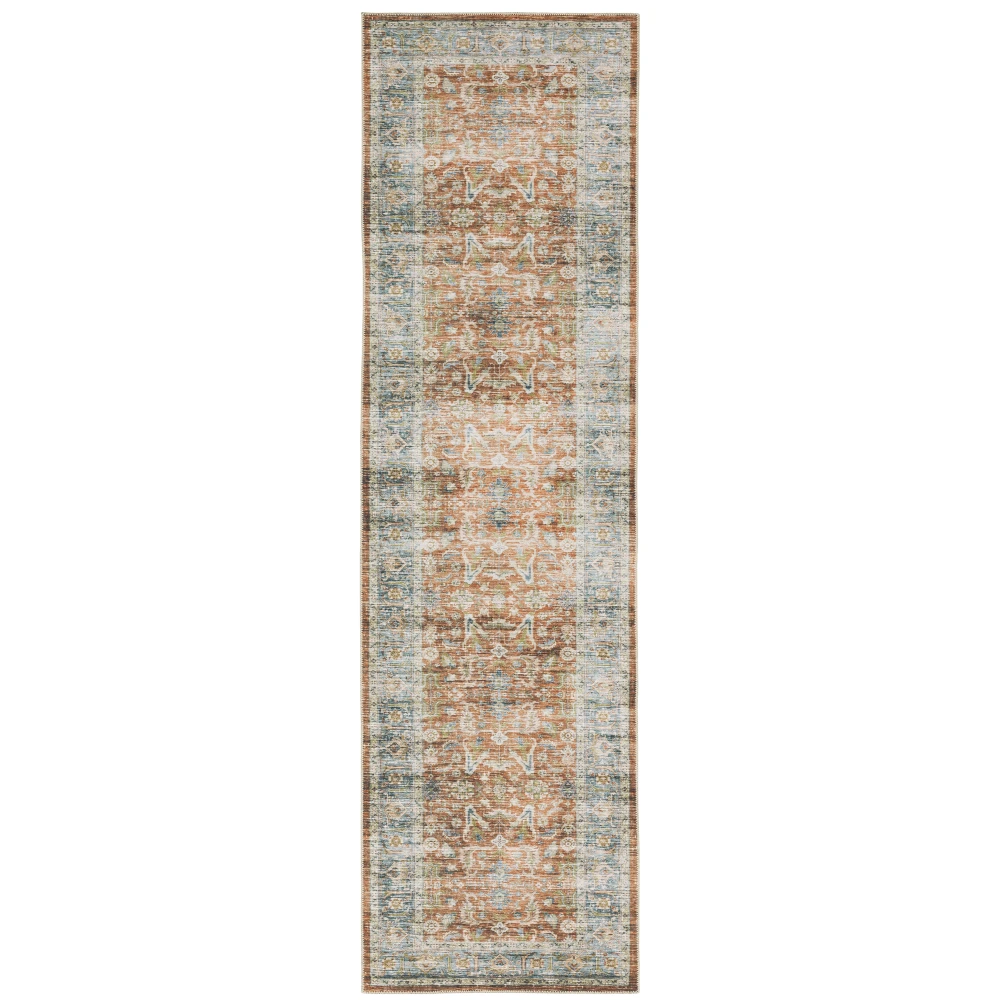 Charleston CHA04 Rust/ Blue Indoor Area Rug - 2' x 8'