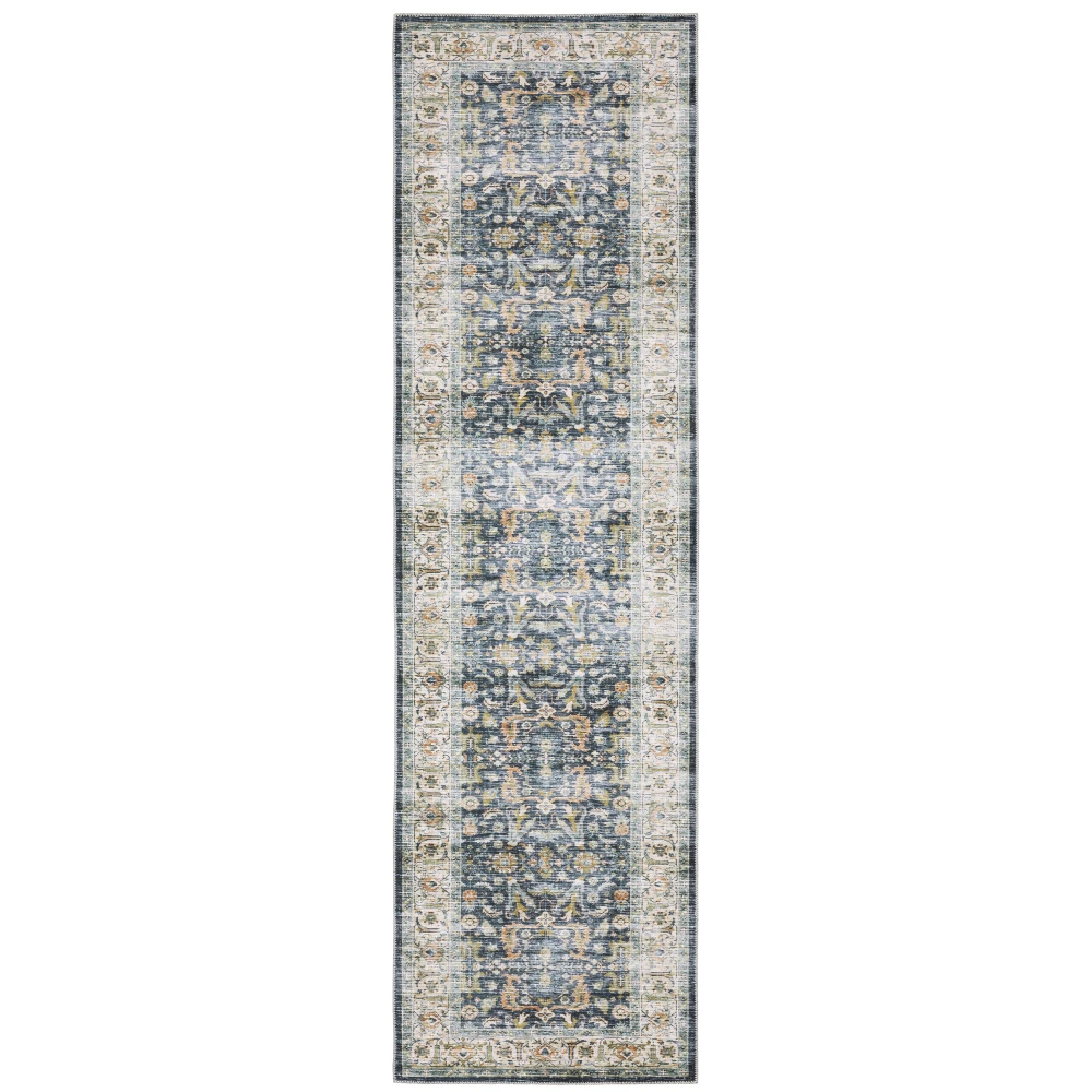 Charleston CHA05 Blue/ Gold Indoor Area Rug - 2' x 8'
