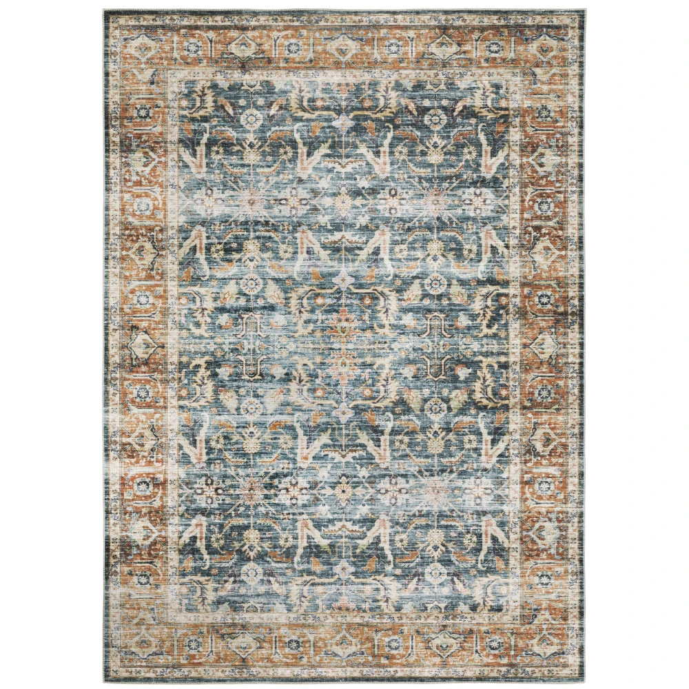 Charleston CHA06 Blue/ Rust Indoor Area Rug - 2' x 3'