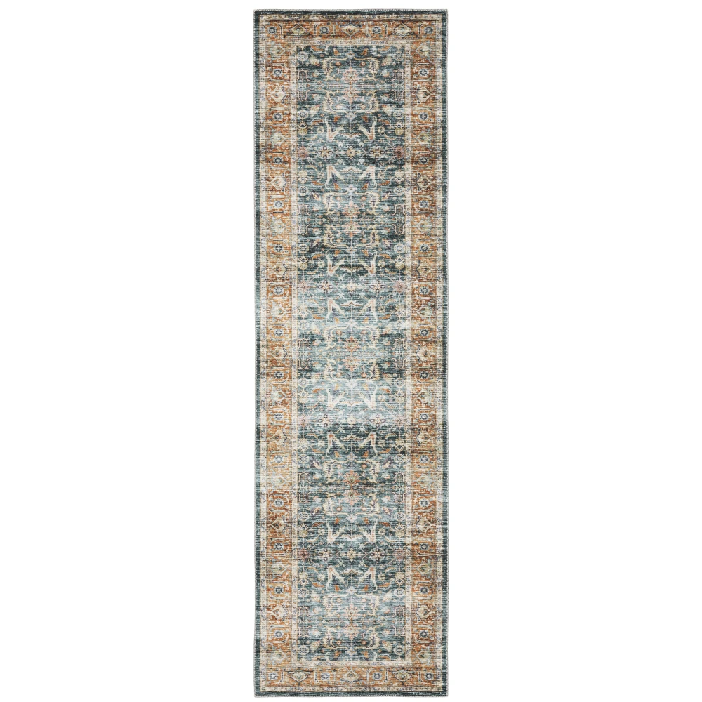 Charleston CHA06 Blue/ Rust Indoor Area Rug - 2' x 8'