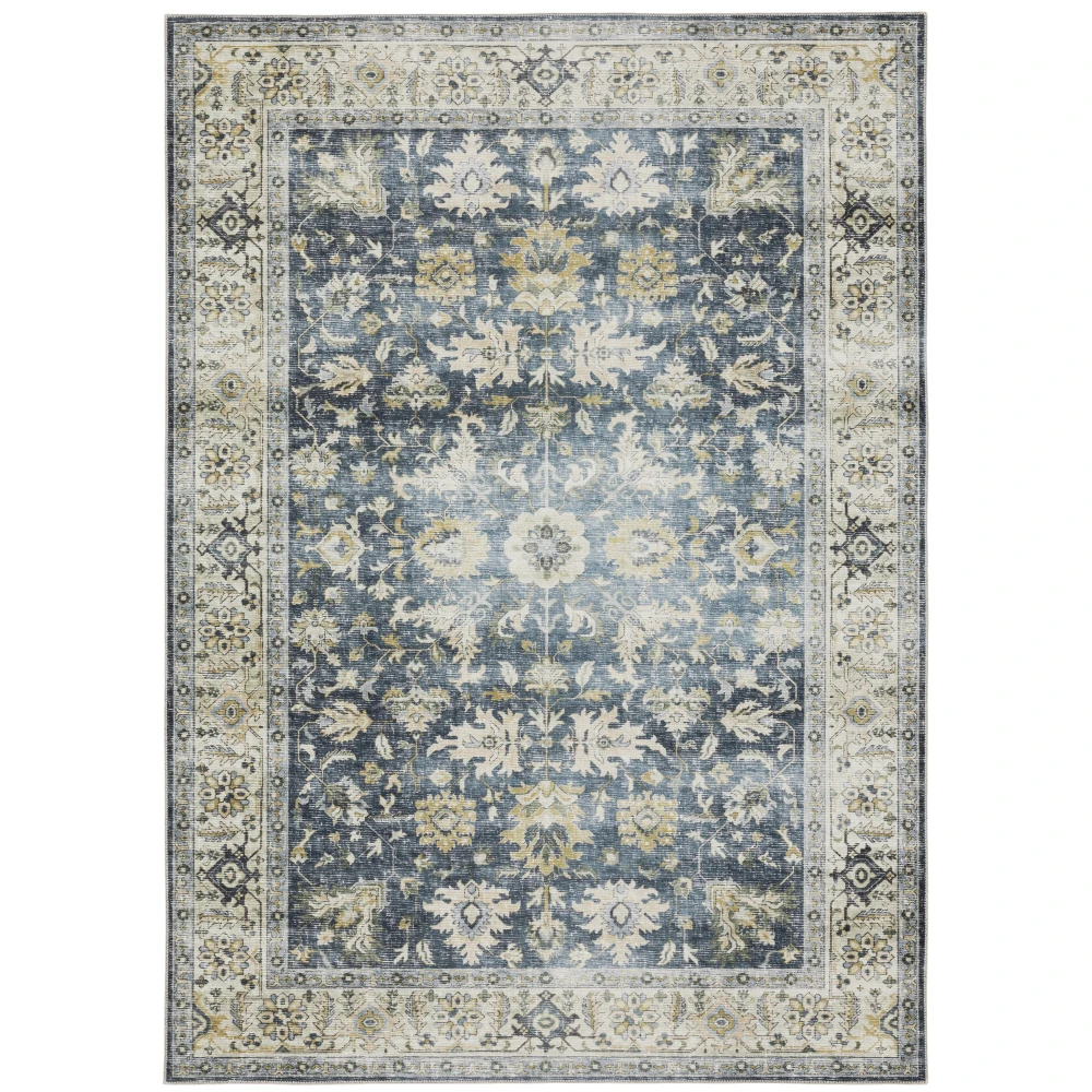 Charleston CHA08 Blue/ Gold Indoor Area Rug - 5' x 7'