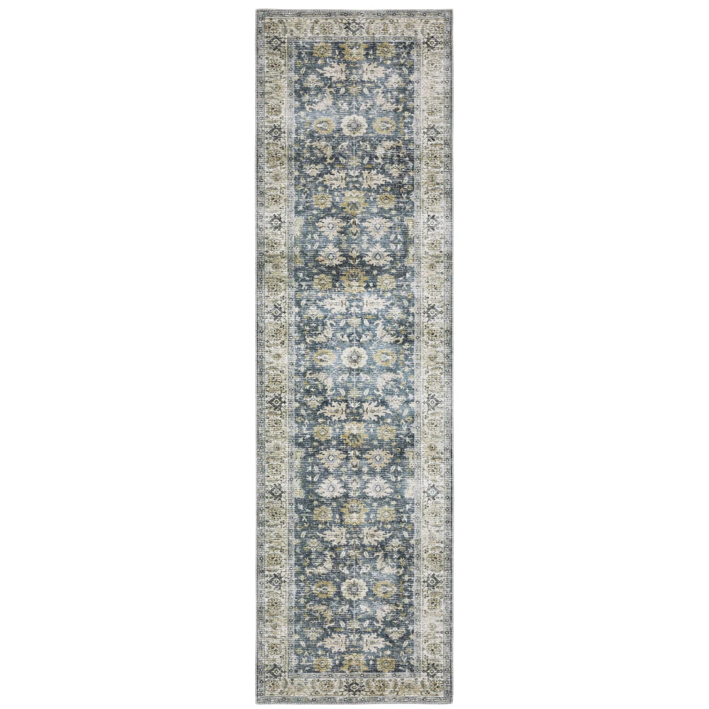 Charleston CHA08 Blue/ Gold Indoor Area Rug - 2' x 8'