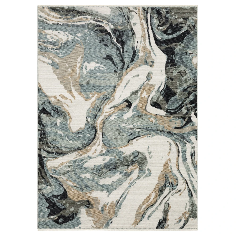 Echo ECH07 Steel Blue/ Ivory Indoor Area Rug - 5'3