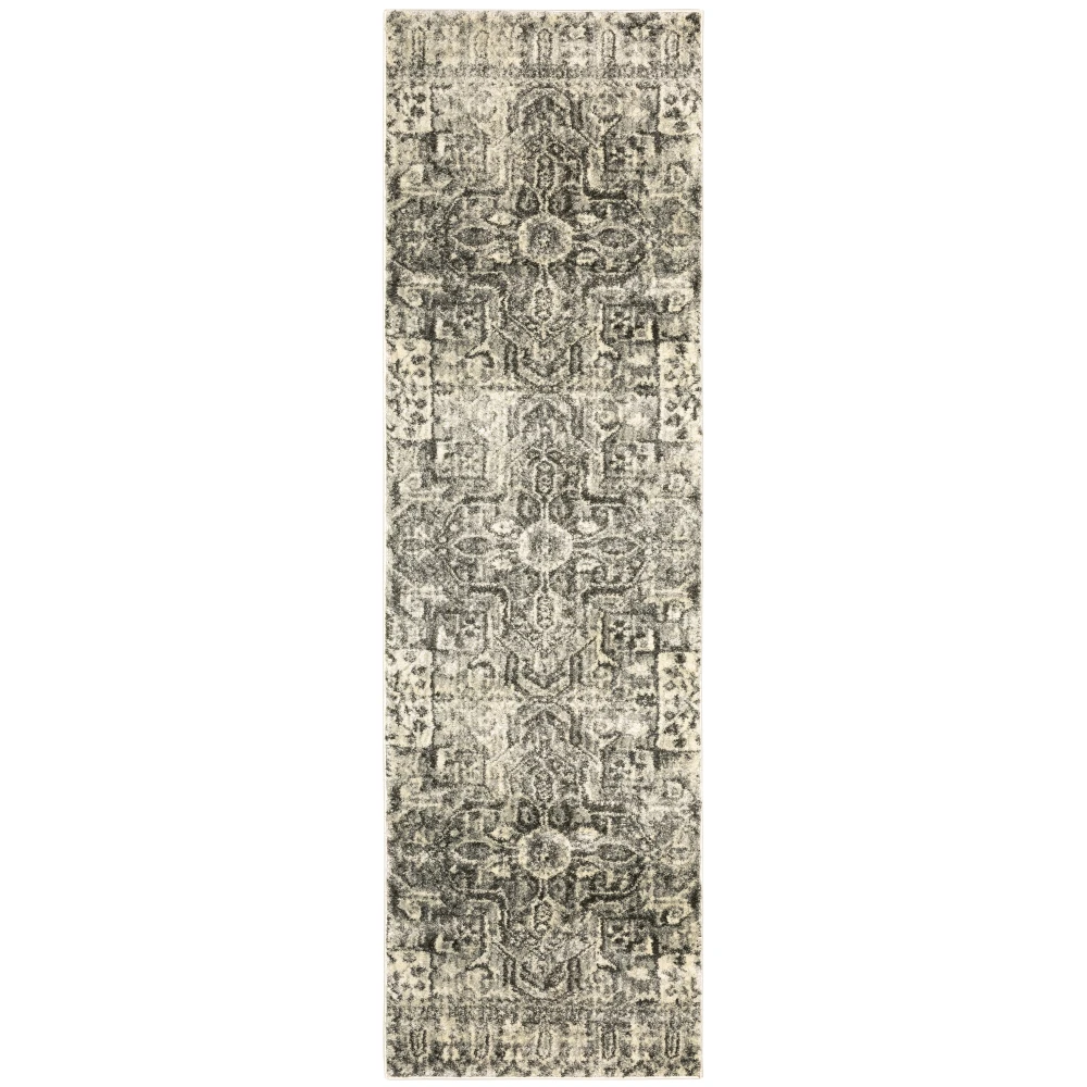Florence 4333W Charcoal/ Ivory Indoor Area Rug - 2'3