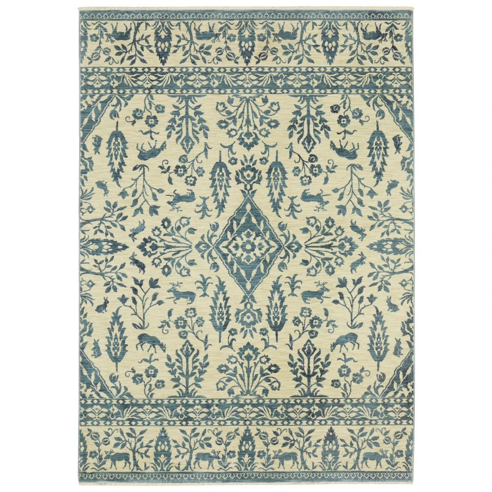Francesca FR08H Ivory/ Blue Indoor Area Rug - 6'7