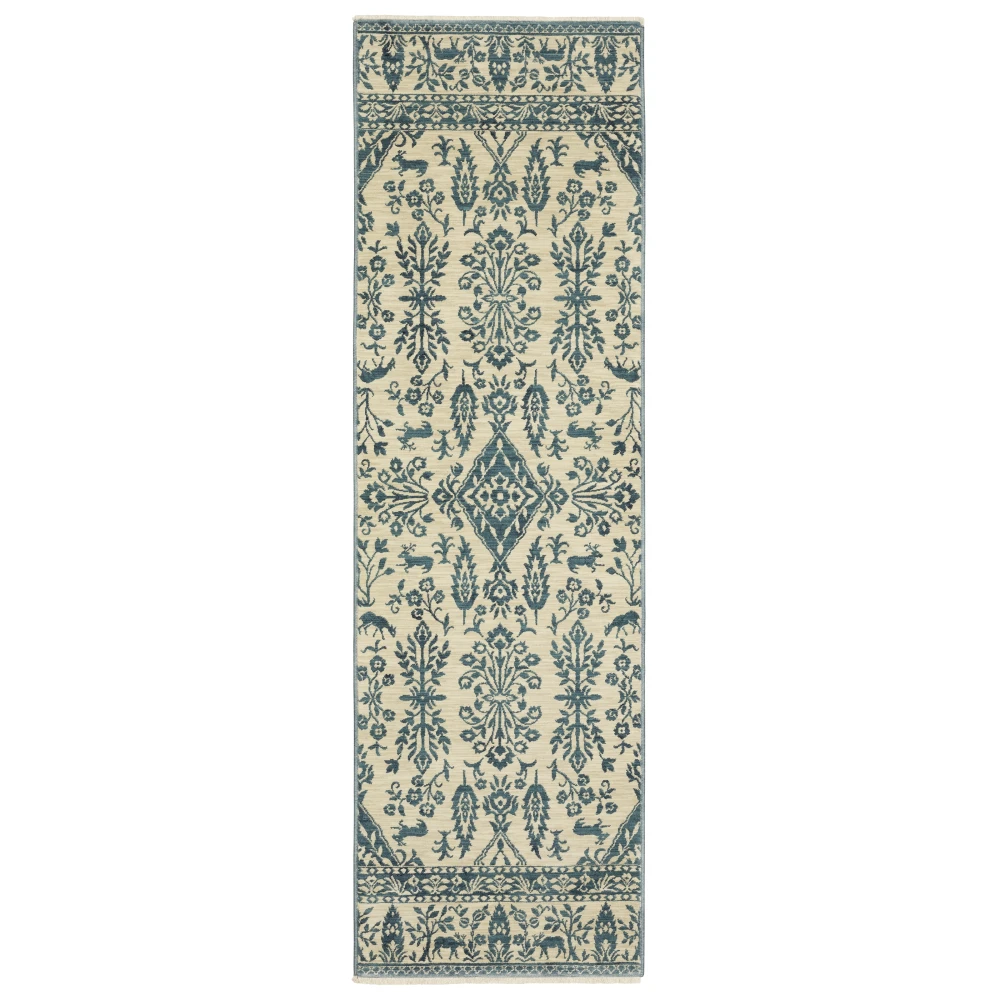 Francesca FR08H Ivory/ Blue Indoor Area Rug - 2'3