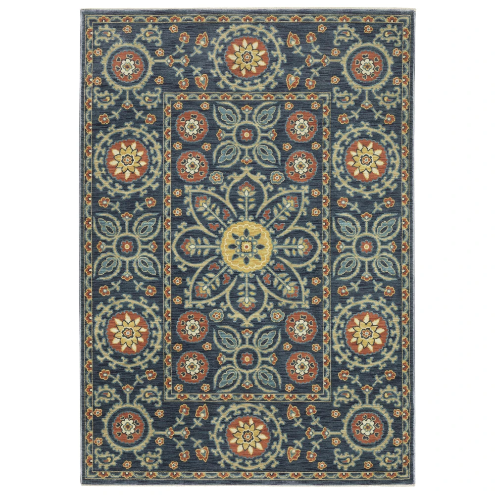 Francesca FR11B Blue/ Rust Indoor Area Rug - 9'10