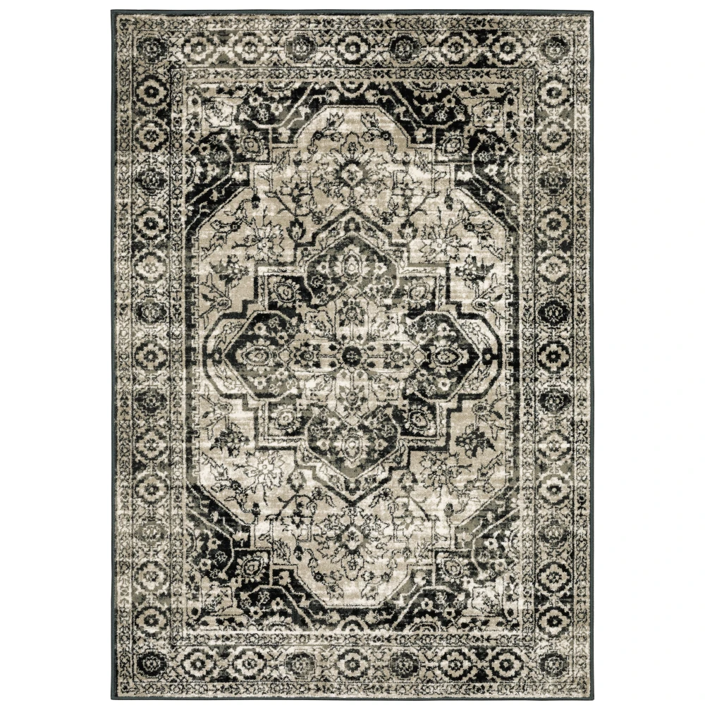 Georgia 429G0 Grey/ Black Indoor Area Rug - 3'10