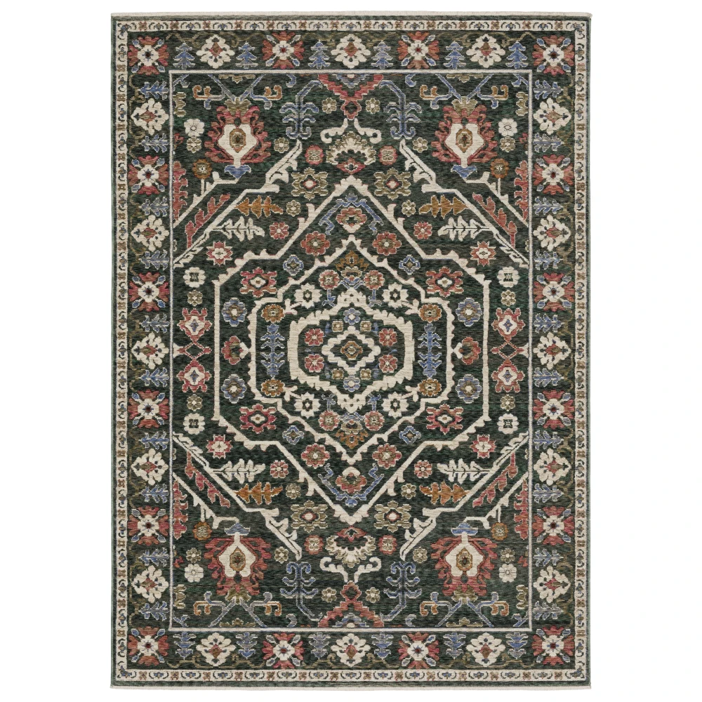 Hastings HA02B Green/ Pink Indoor Area Rug - 5'3