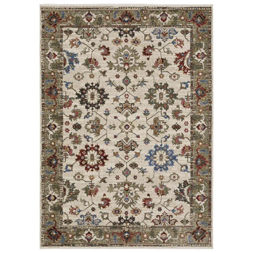 Hastings HA03W Ivory/ Green Indoor Area Rug - 5'3