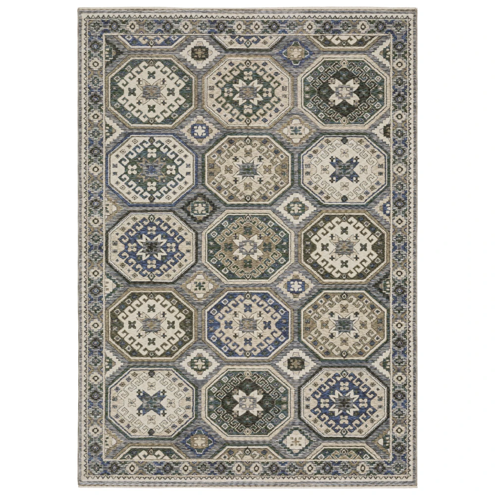 Hastings HA05H Ivory/ Blue Indoor Area Rug - 5'3