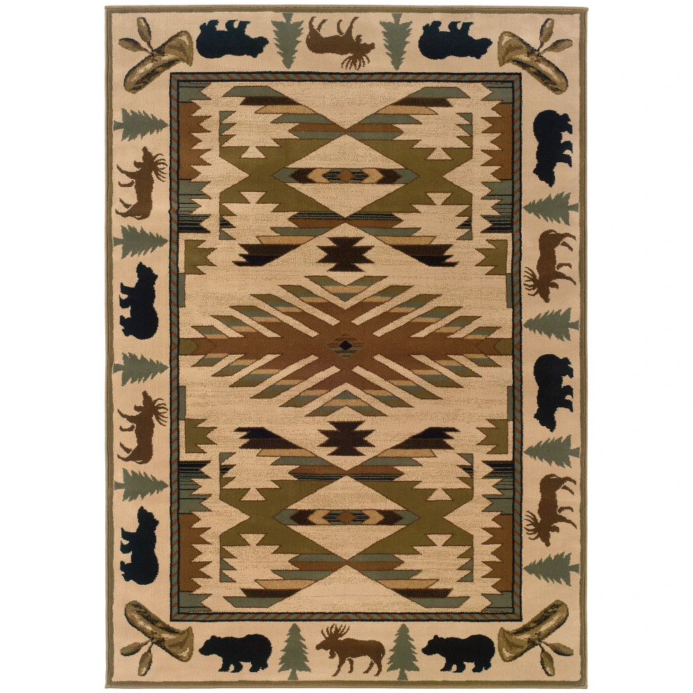 Hudson 1072A Ivory/ Green Indoor Area Rug - 1'10