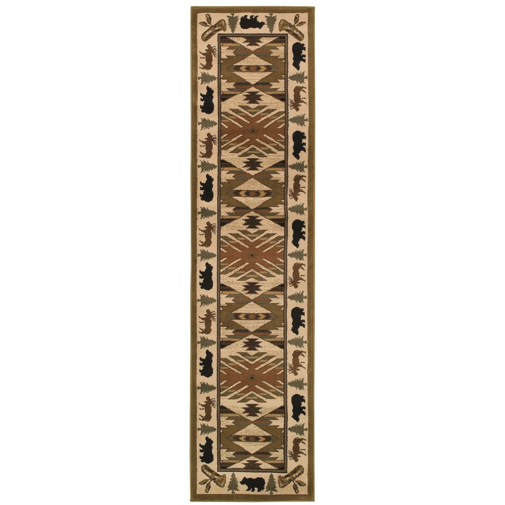 Hudson 1072A Ivory/ Green Indoor Area Rug - 1'10