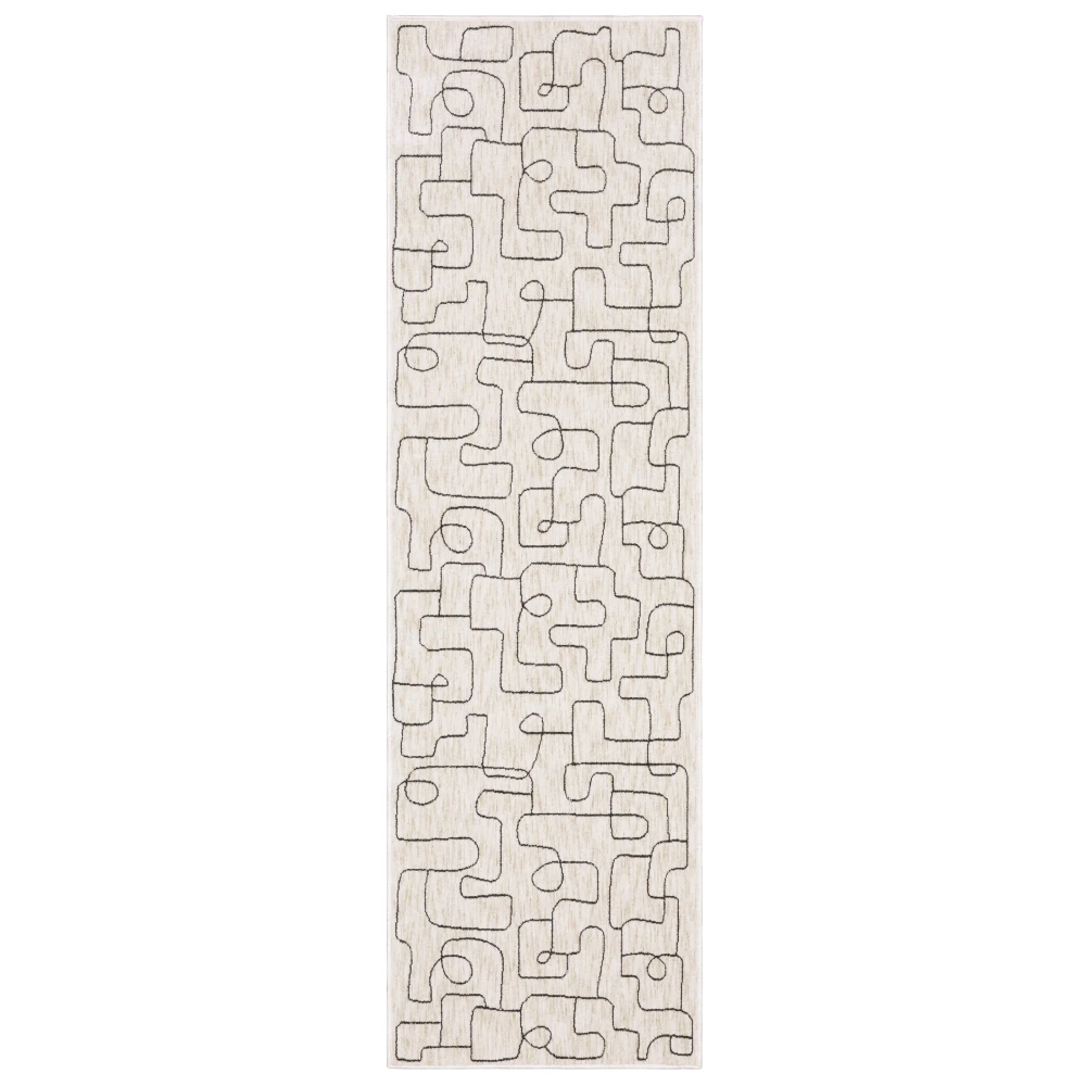 Hunter HNT06 Beige/ Black Indoor Area Rug - 2'3