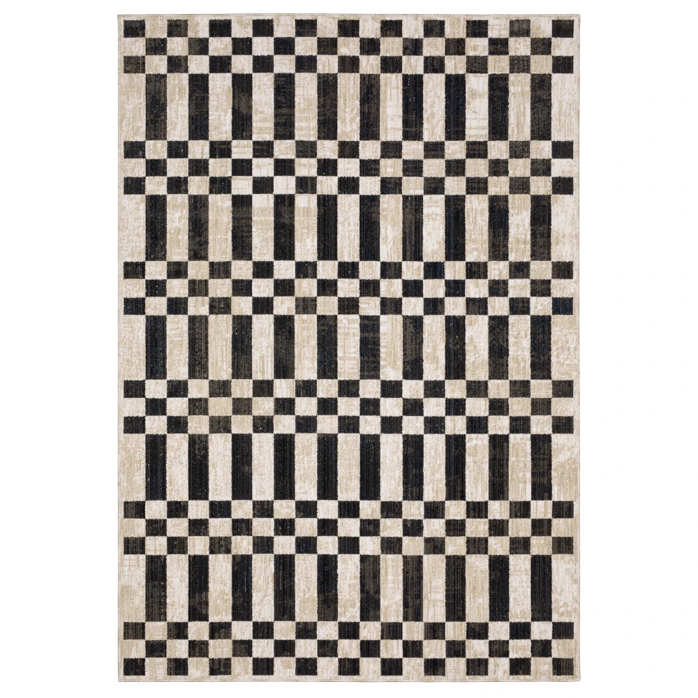 Hunter HNT10 Beige/ Black Indoor Area Rug - 6'7