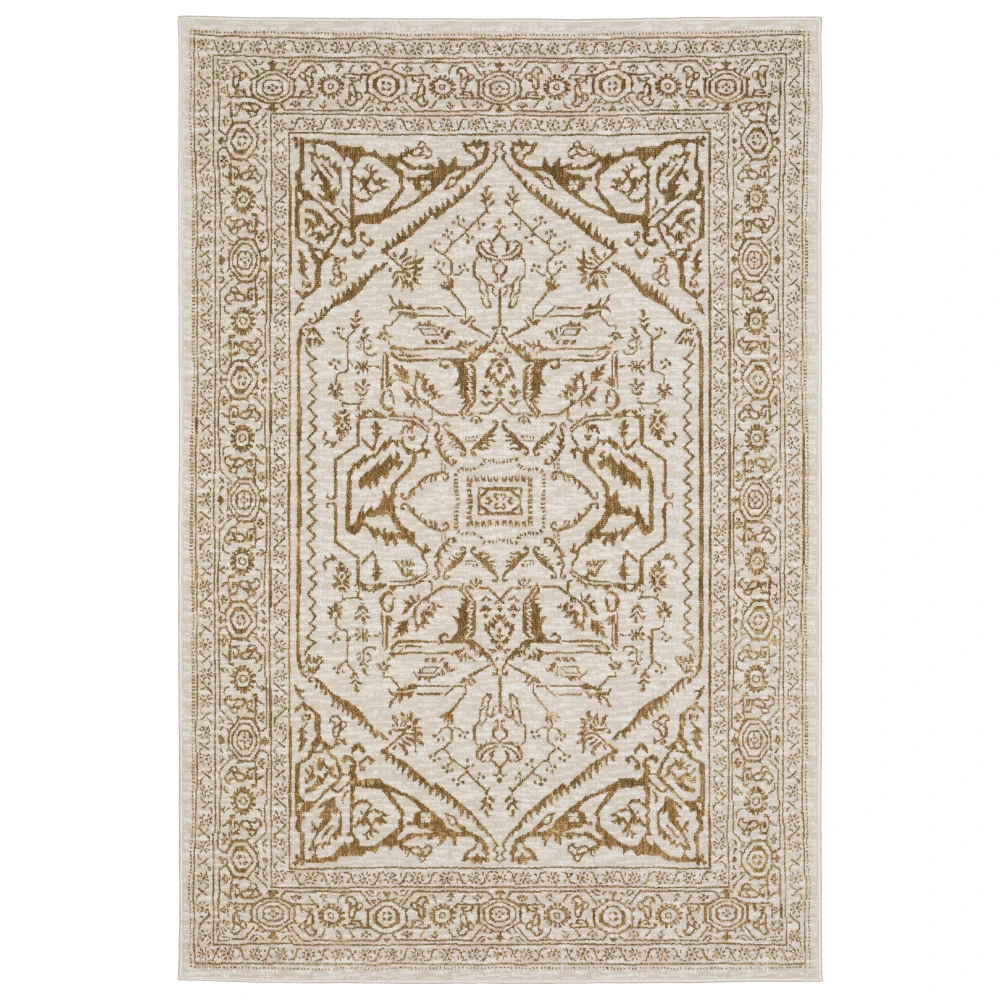 Intrigue INT03 Ivory/ Gold Indoor Area Rug - 3'10