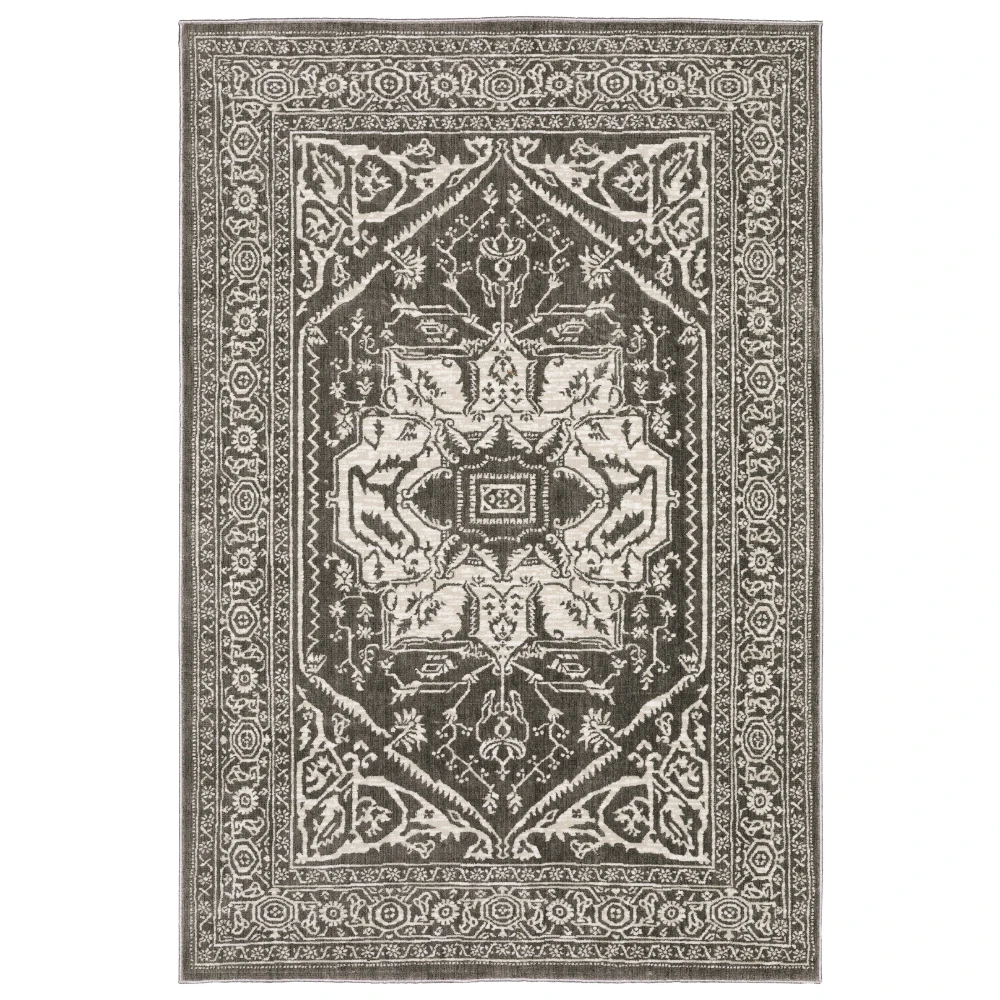 Intrigue INT04 Grey/ Ivory Indoor Area Rug - 6'7