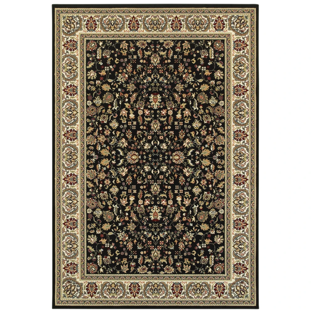 Kashan 108B1 Black/ Ivory Indoor Area Rug - 5'3