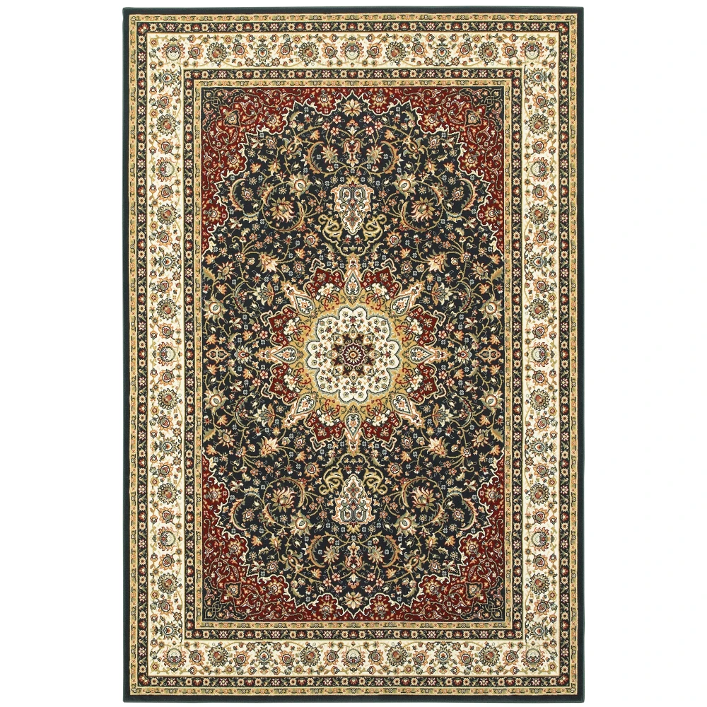 Kashan 119U1 Navy/ Ivory Indoor Area Rug - 9'10