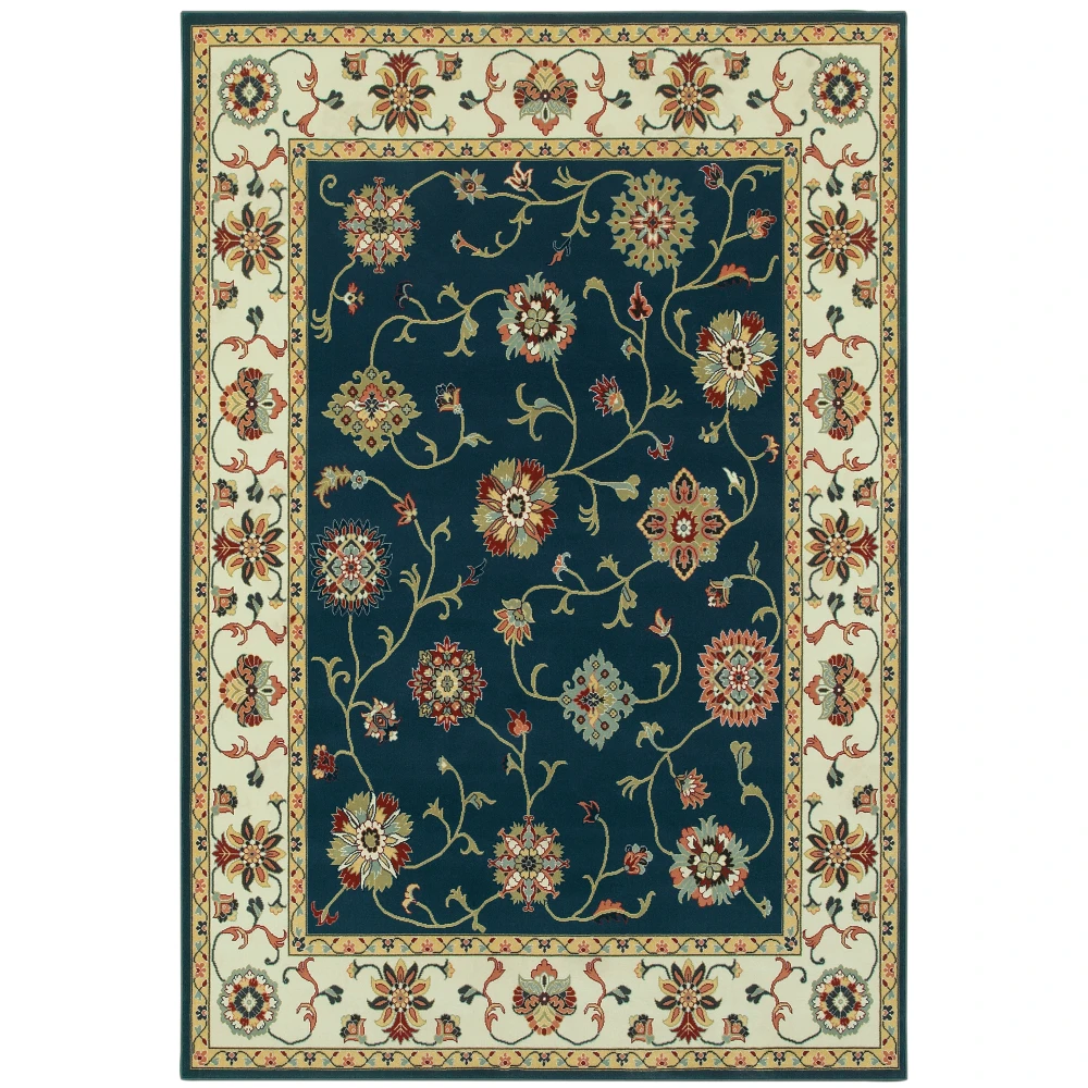 Kashan 2336B Navy/ Ivory Indoor Area Rug - 1'10