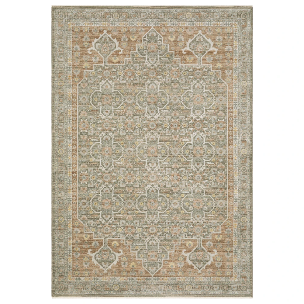 Keaton KEA01 Rust/ Green Indoor Area Rug - 3'3