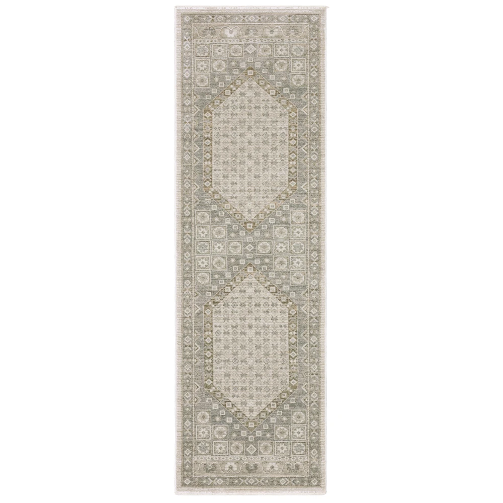 Keaton KEA08 Beige/ Green Indoor Area Rug - 2'3
