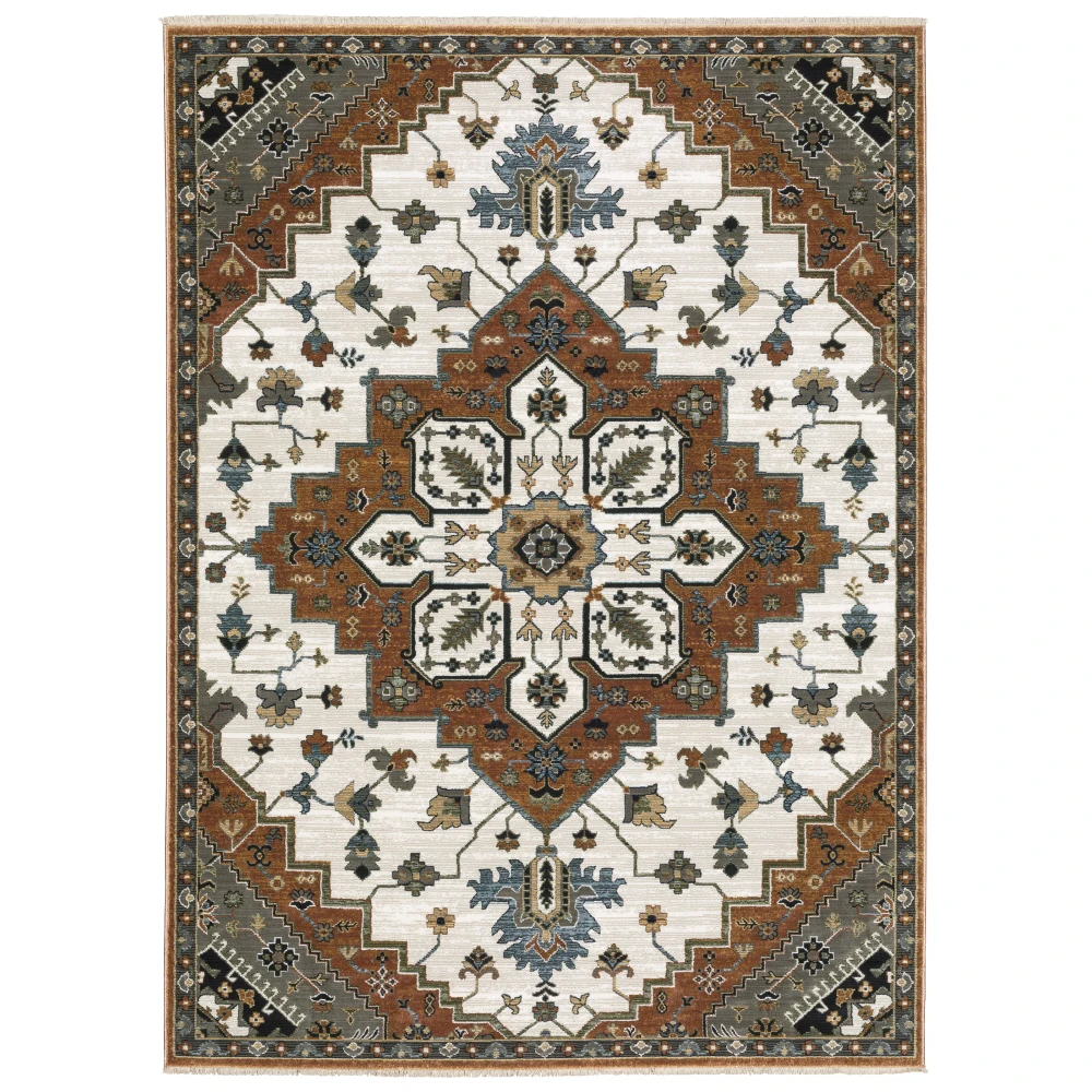 Keira KEI03 Rust/ Ivory Indoor Area Rug - 5'3
