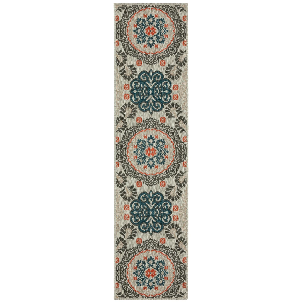 Latitude 1903W Grey/ Teal Indoor/Outdoor Area Rug - 1'10