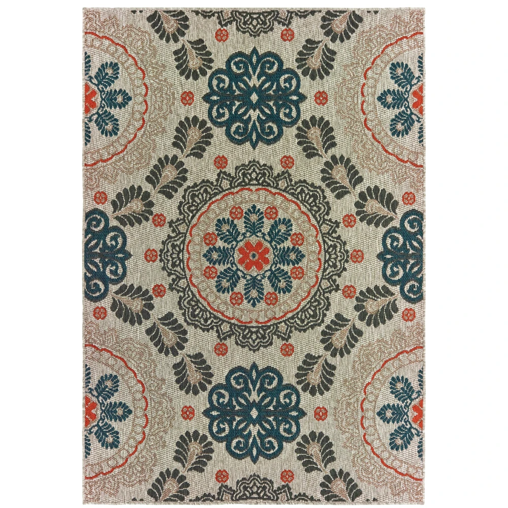 Latitude 1903W Grey/ Teal Indoor/Outdoor Area Rug - 7'10