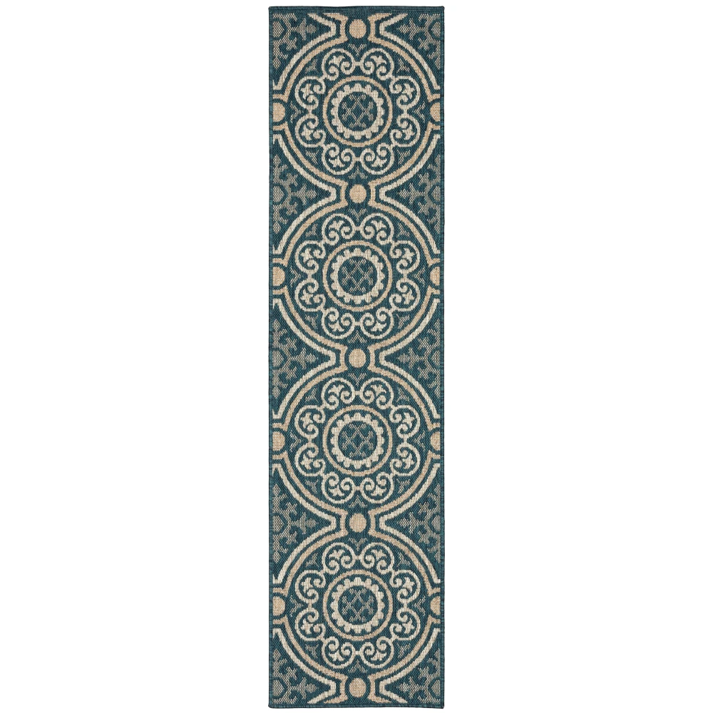 Latitude 609B3 Teal/ Grey Indoor/Outdoor Area Rug - 1'10