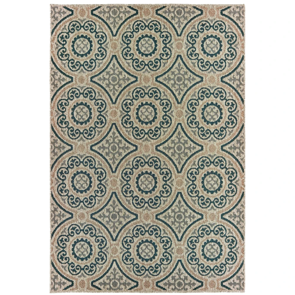Latitude 609X3 Grey/ Teal Indoor/Outdoor Area Rug - 6'7
