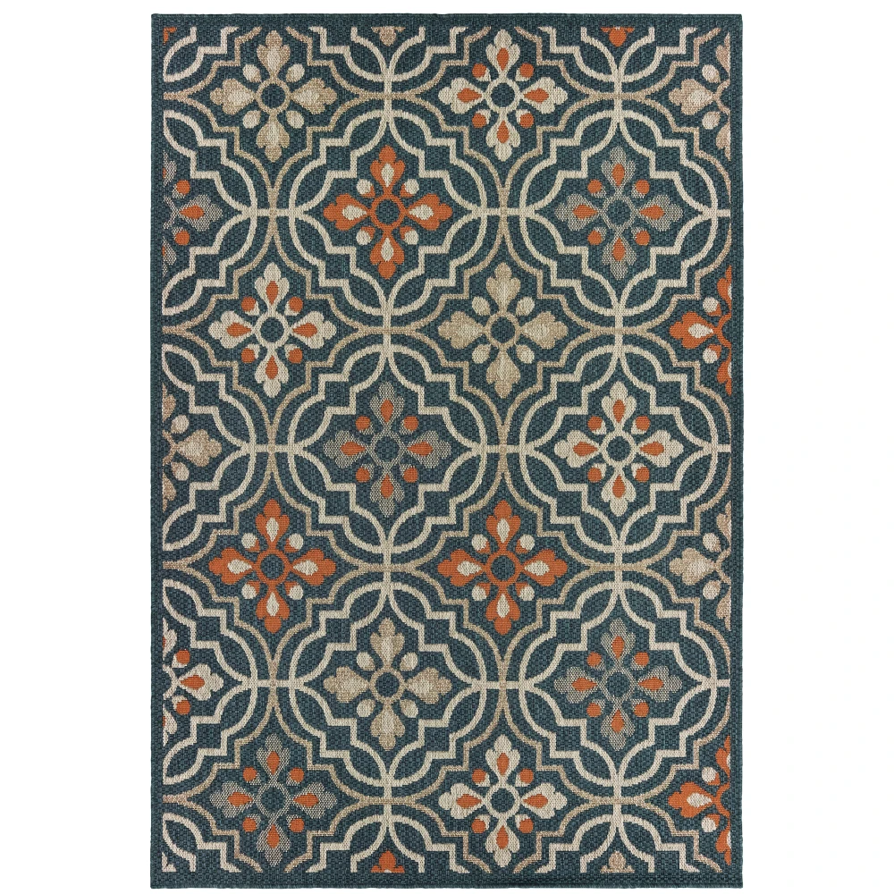 Latitude 709B3 Teal/ Orange Indoor/Outdoor Area Rug - 7'10