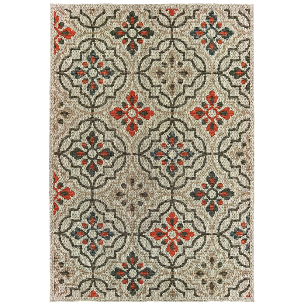 Latitude 709Y3 Grey/ Orange Indoor/Outdoor Area Rug - 6'7