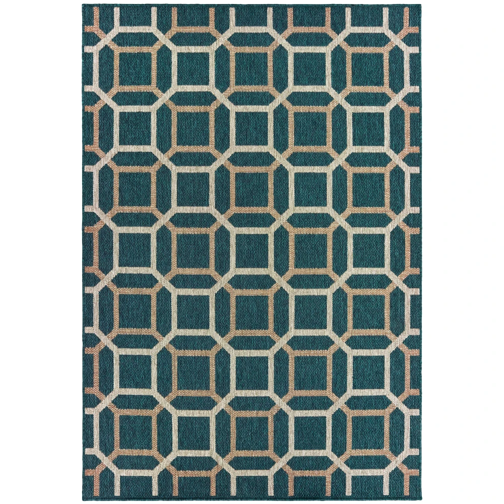 Latitude 806B3 Teal/ Grey Indoor/Outdoor Area Rug - 3'3