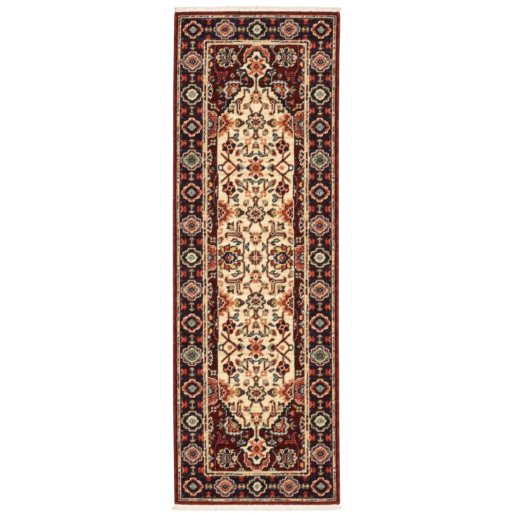 Lilihan 1802W Red/ Ivory Indoor Area Rug - 2' x 6'