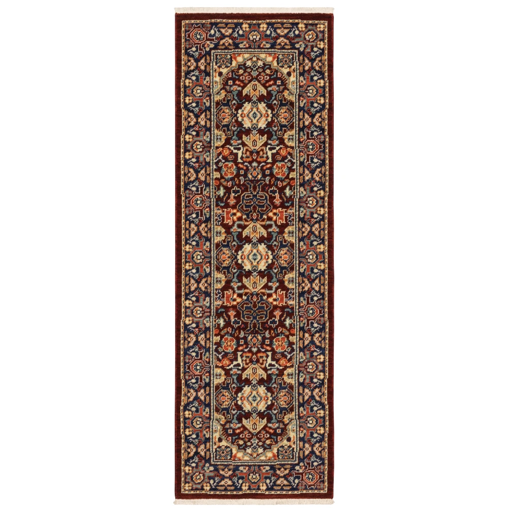 Lilihan 2062R Red/ Blue Indoor Area Rug - 2' x 6'