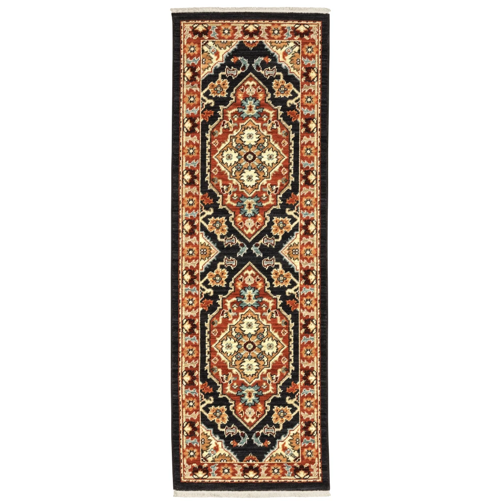 Lilihan 4929A Black/ Rust Indoor Area Rug - 2' x 6'