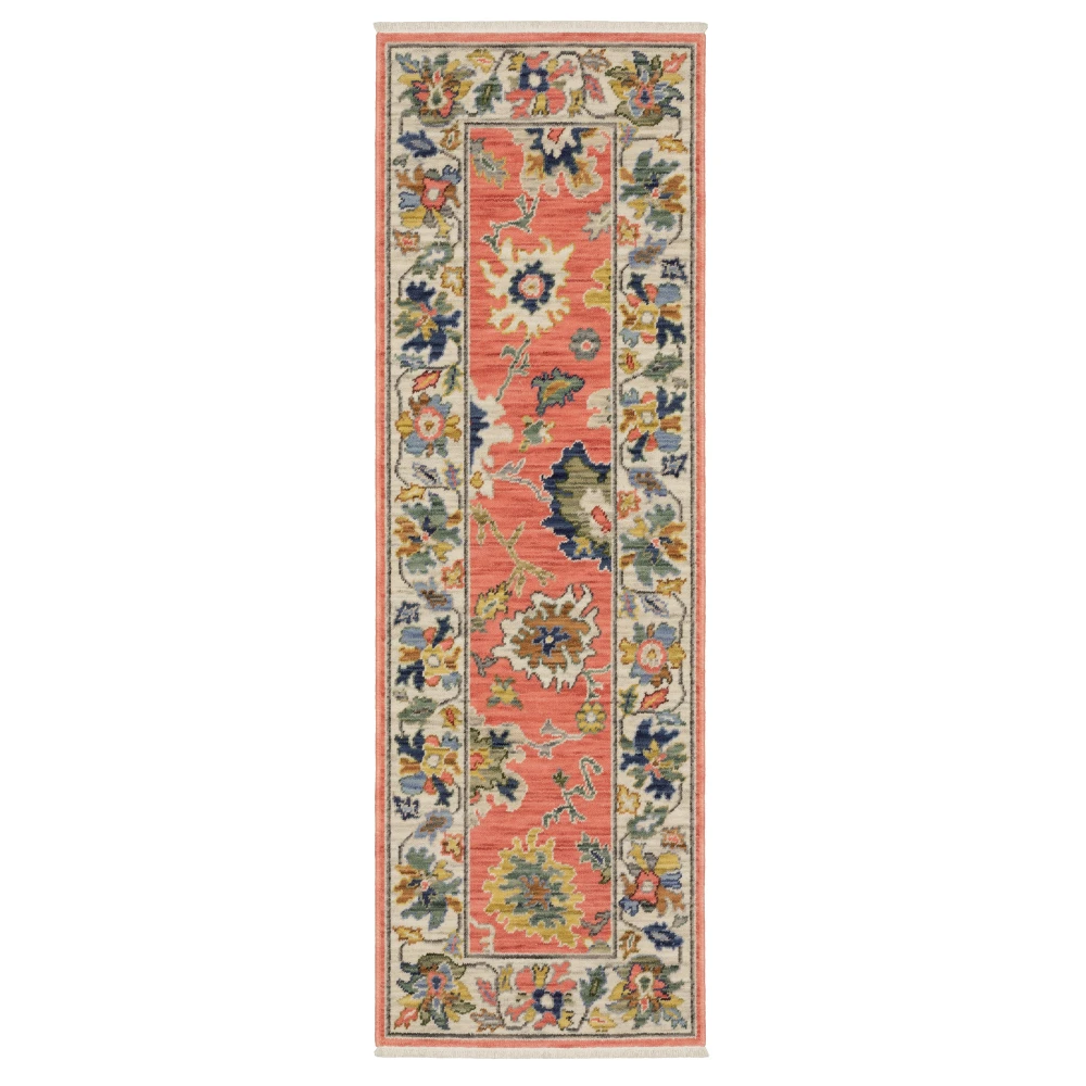Lucca 2889B Salmon Pink/ Multi Indoor Area Rug - 2' x 6'
