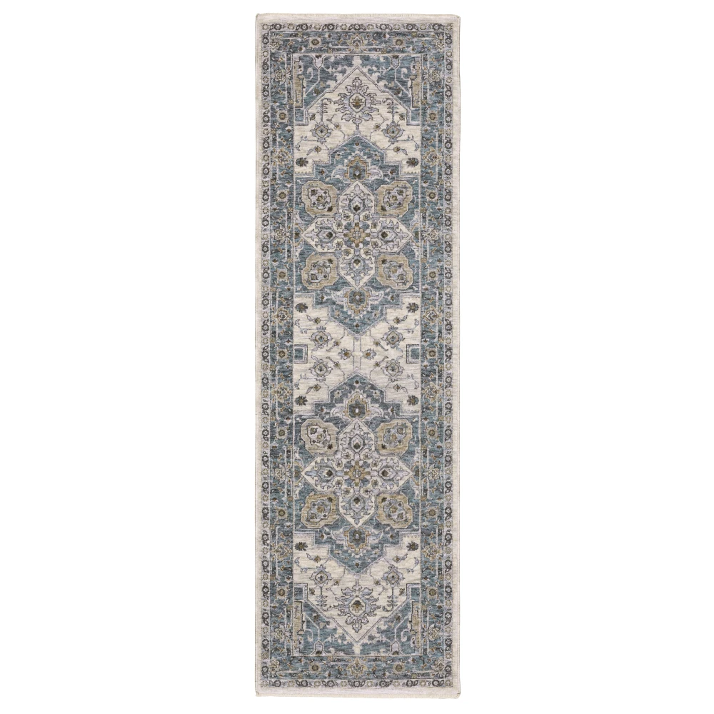 Maharaja 051F1 Blue/ Ivory Indoor Area Rug - 2'3