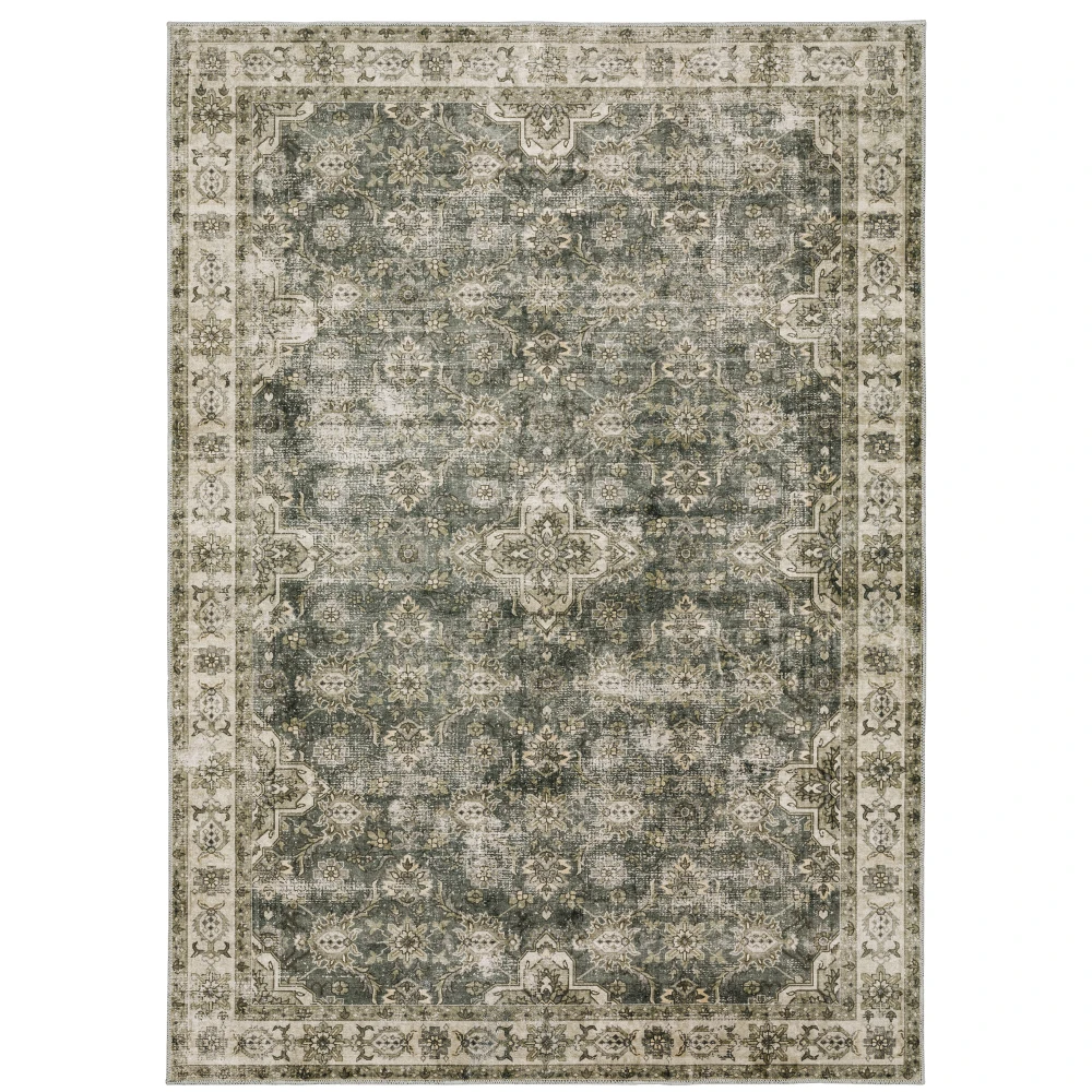 Malibu MAL04 Green/ Beige Indoor Area Rug - 5' x 7'