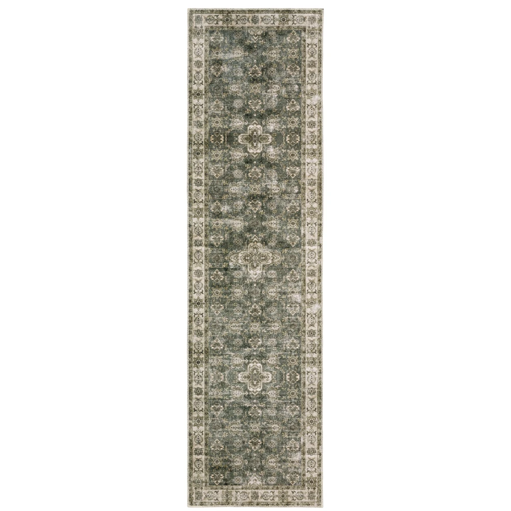 Malibu MAL04 Green/ Beige Indoor Area Rug - 2' x 8'