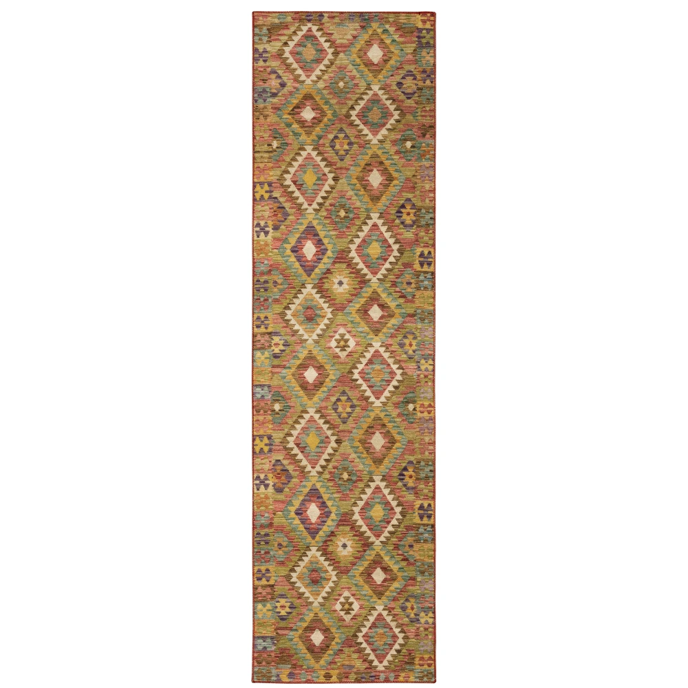 Malibu MAL07 Gold/ Multi Indoor Area Rug - 2' x 8'